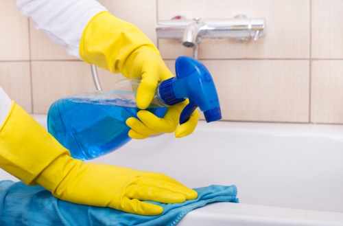 Recycling bins and sorted waste streams supporting sustainable cleaning operations
